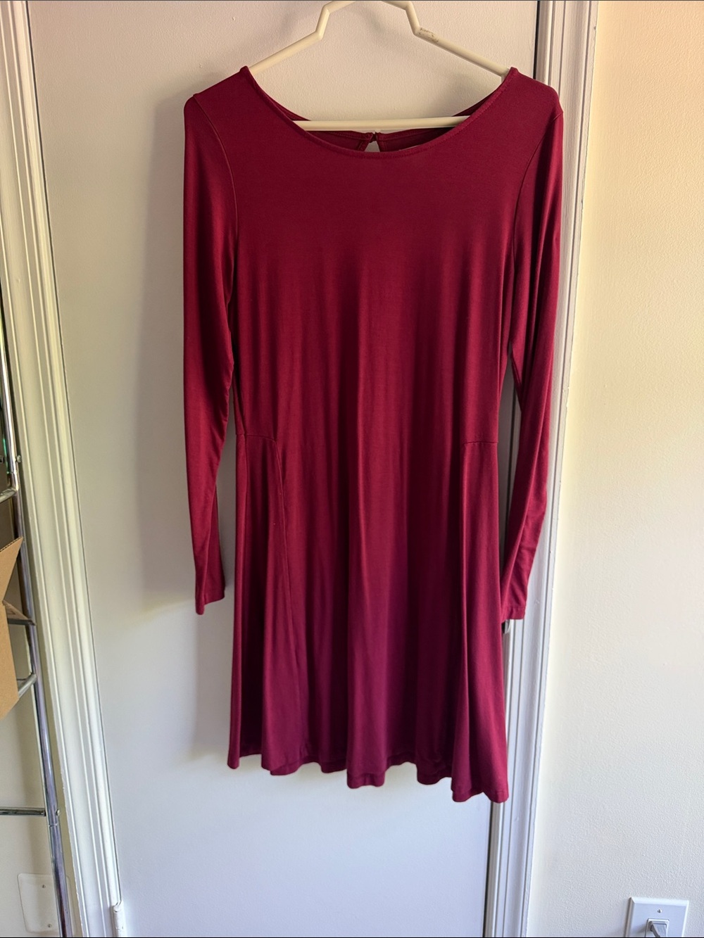 C Burgundy Long Sleeve A-Line Dress